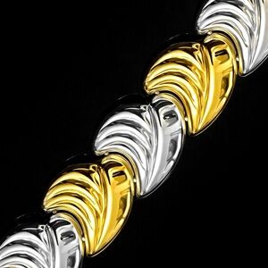 18k Gold Bold sterling silver Wide Stampato link statement vintage bracelet QVC